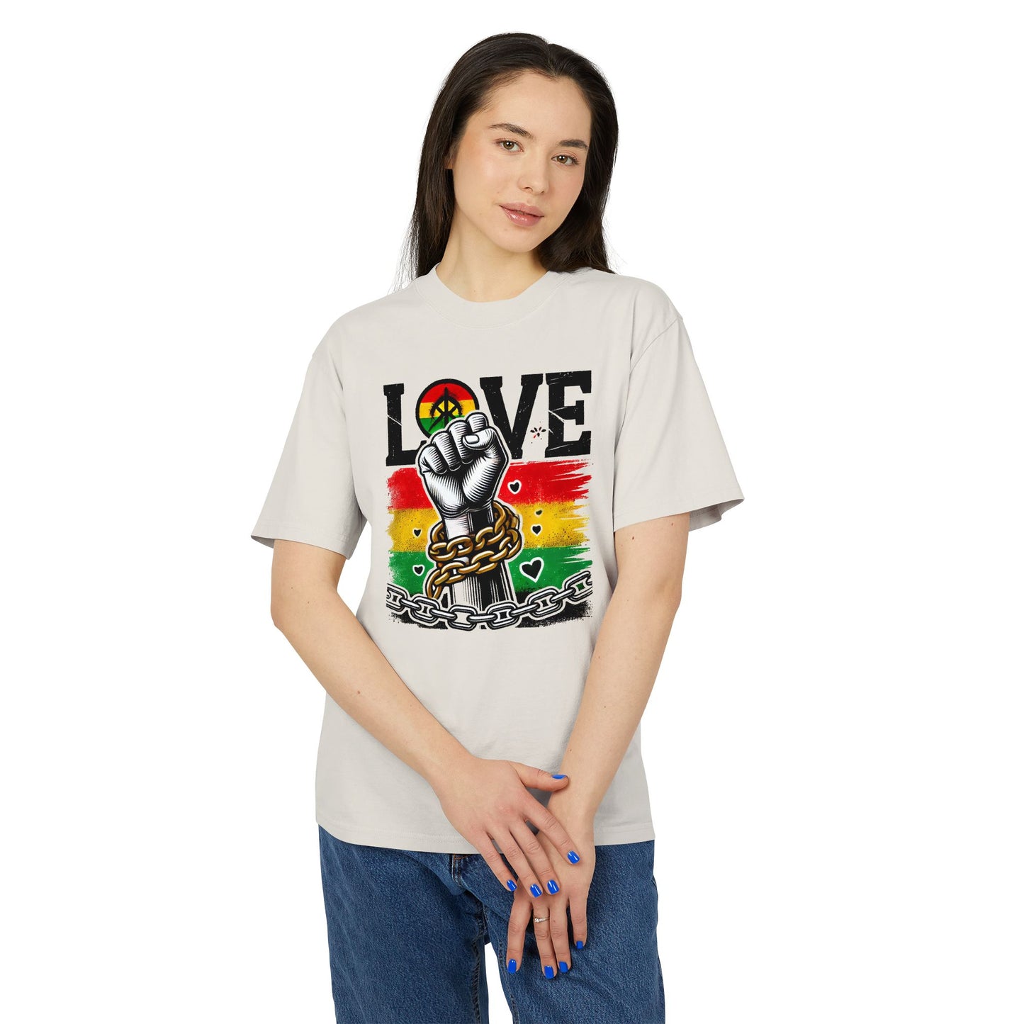 Unisex Graphic T-Shirt - Love Fist Design, Casual Tee, Statement T-Shirt, Gift for Activists, Vintage Style Clothing