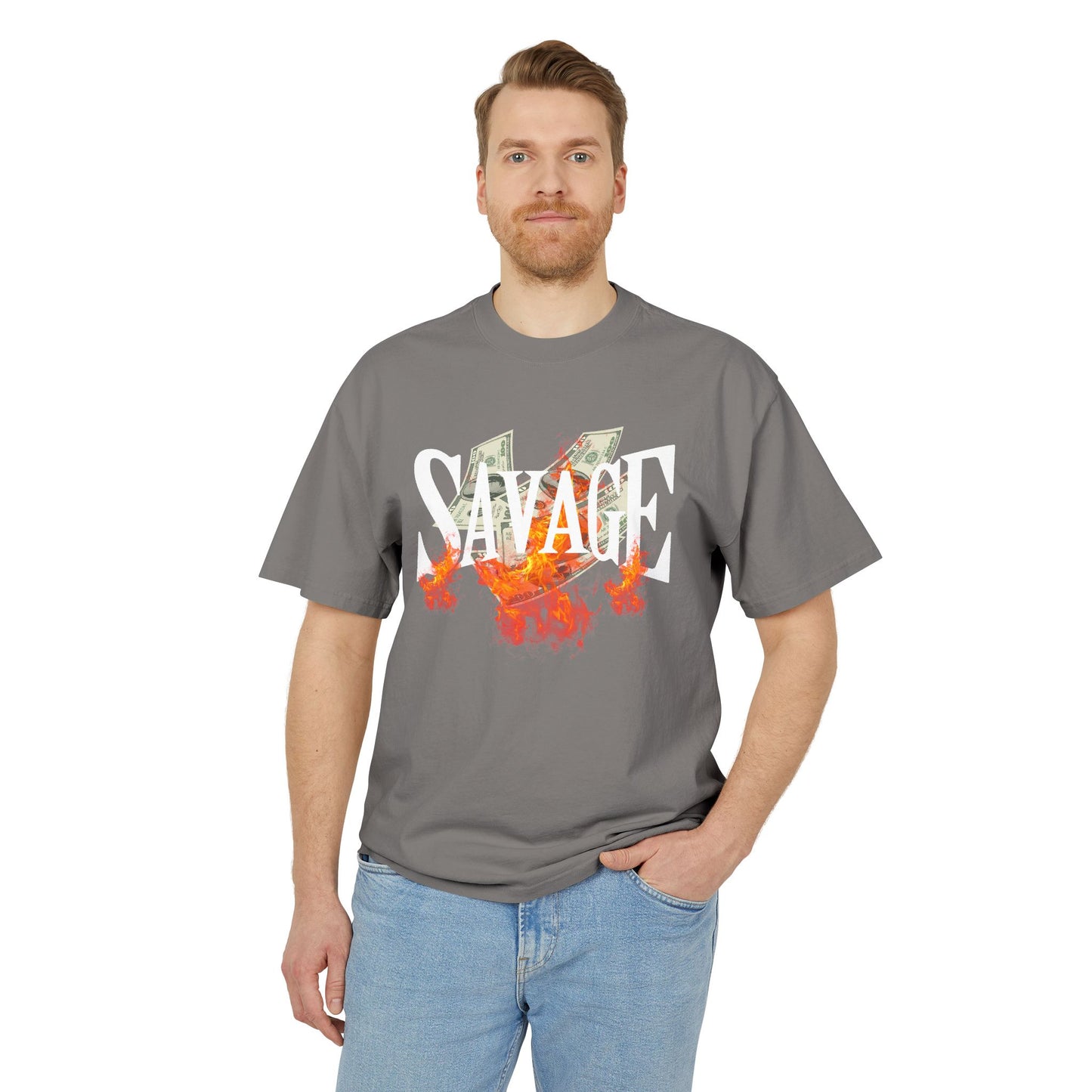 Savage Vibes Unisex Heavy Faded Tee | Trendy Graphic Shirt for Casual Wear, Street Style, Gift for Him/Her