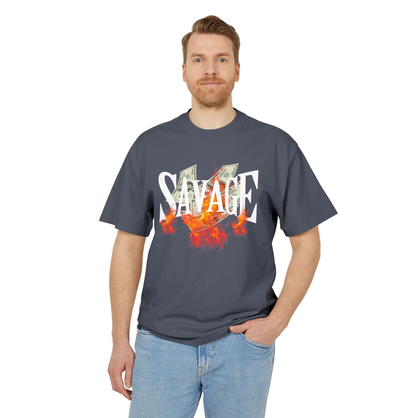 Savage Vibes Unisex Heavy Faded Tee | Trendy Graphic Shirt for Casual Wear, Street Style, Gift for Him/Her