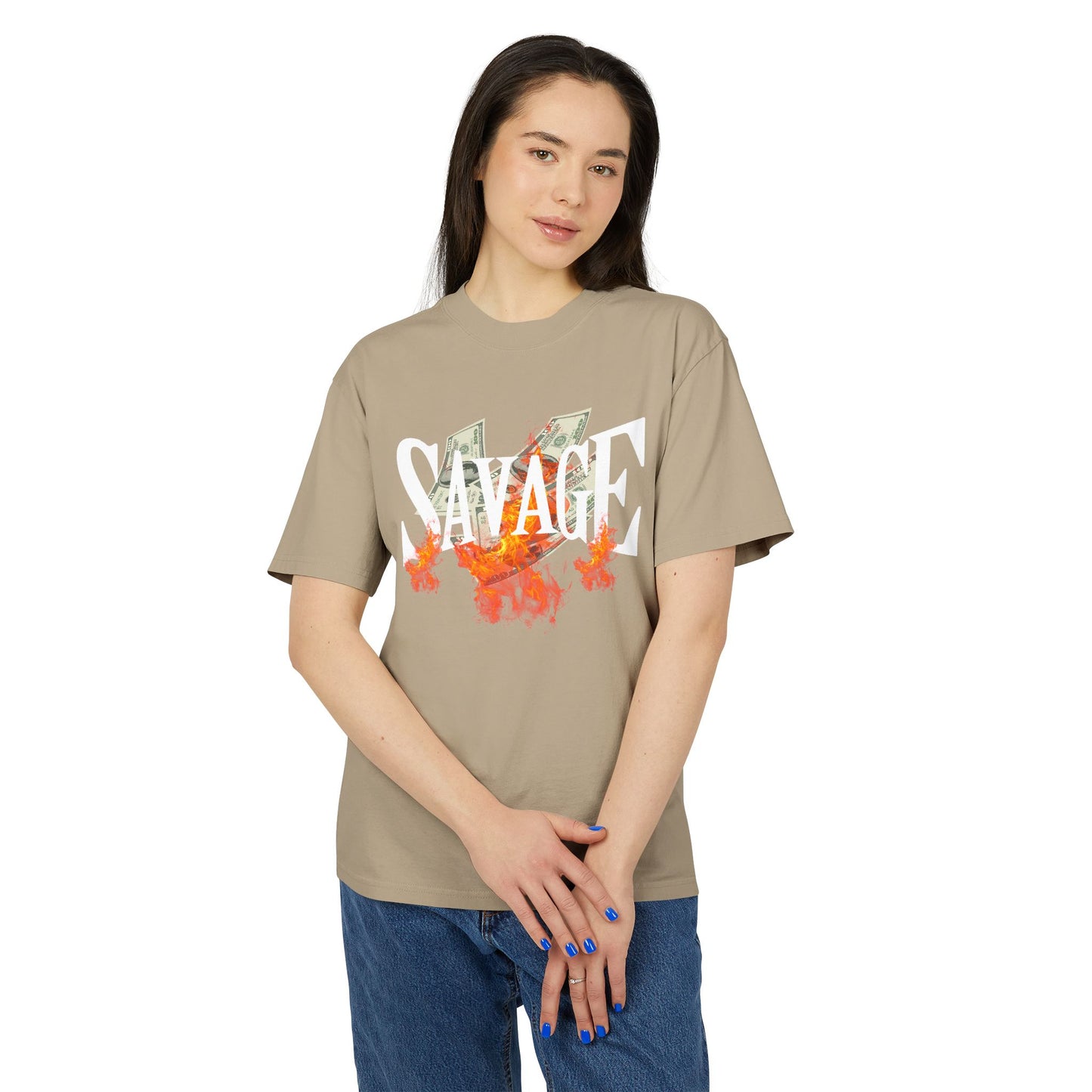 Savage Vibes Unisex Heavy Faded Tee | Trendy Graphic Shirt for Casual Wear, Street Style, Gift for Him/Her
