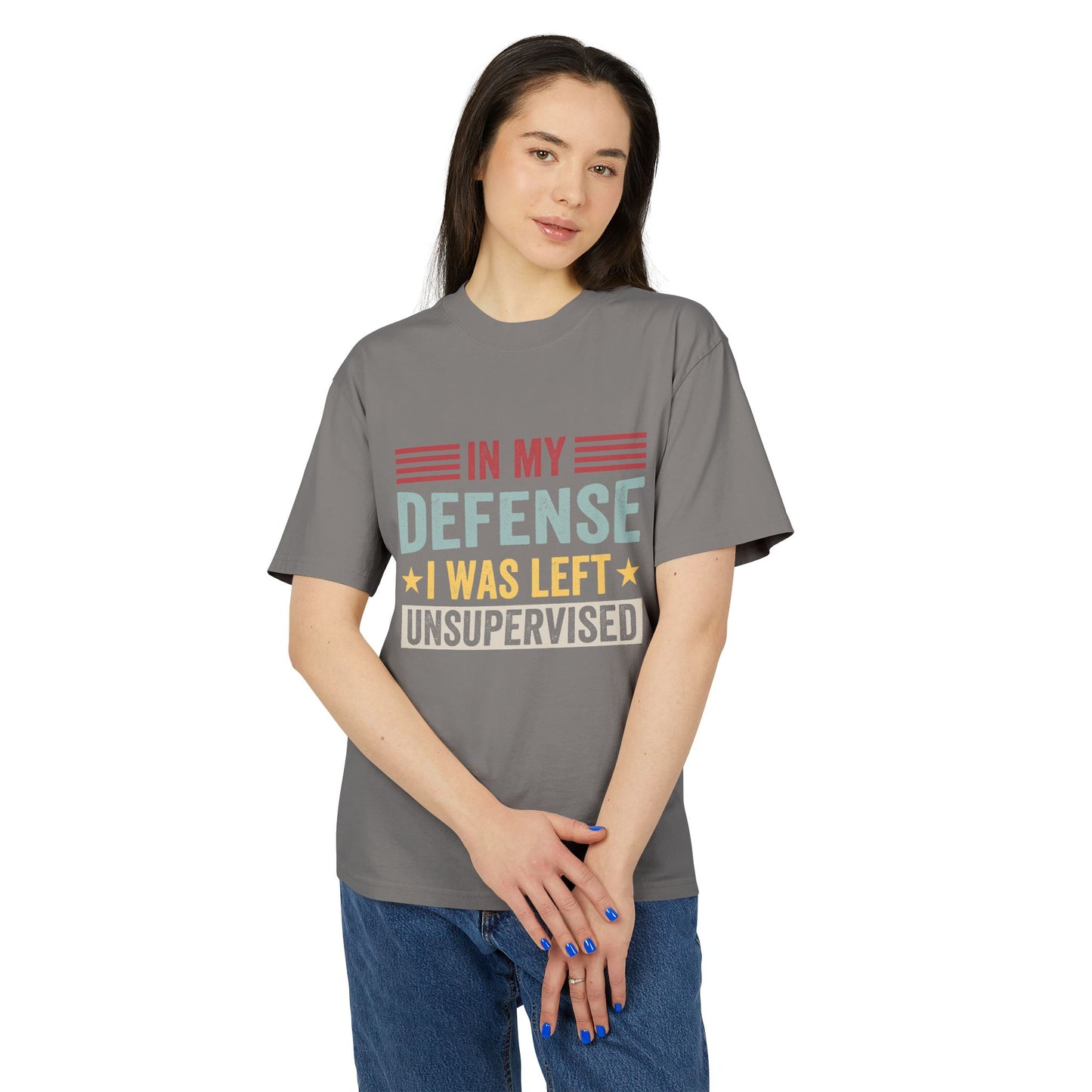 Unisex Faded Humor Tee – IN MY DEFENSE I WAS LEFT UNSUPERVISED Funny Quote Shirt