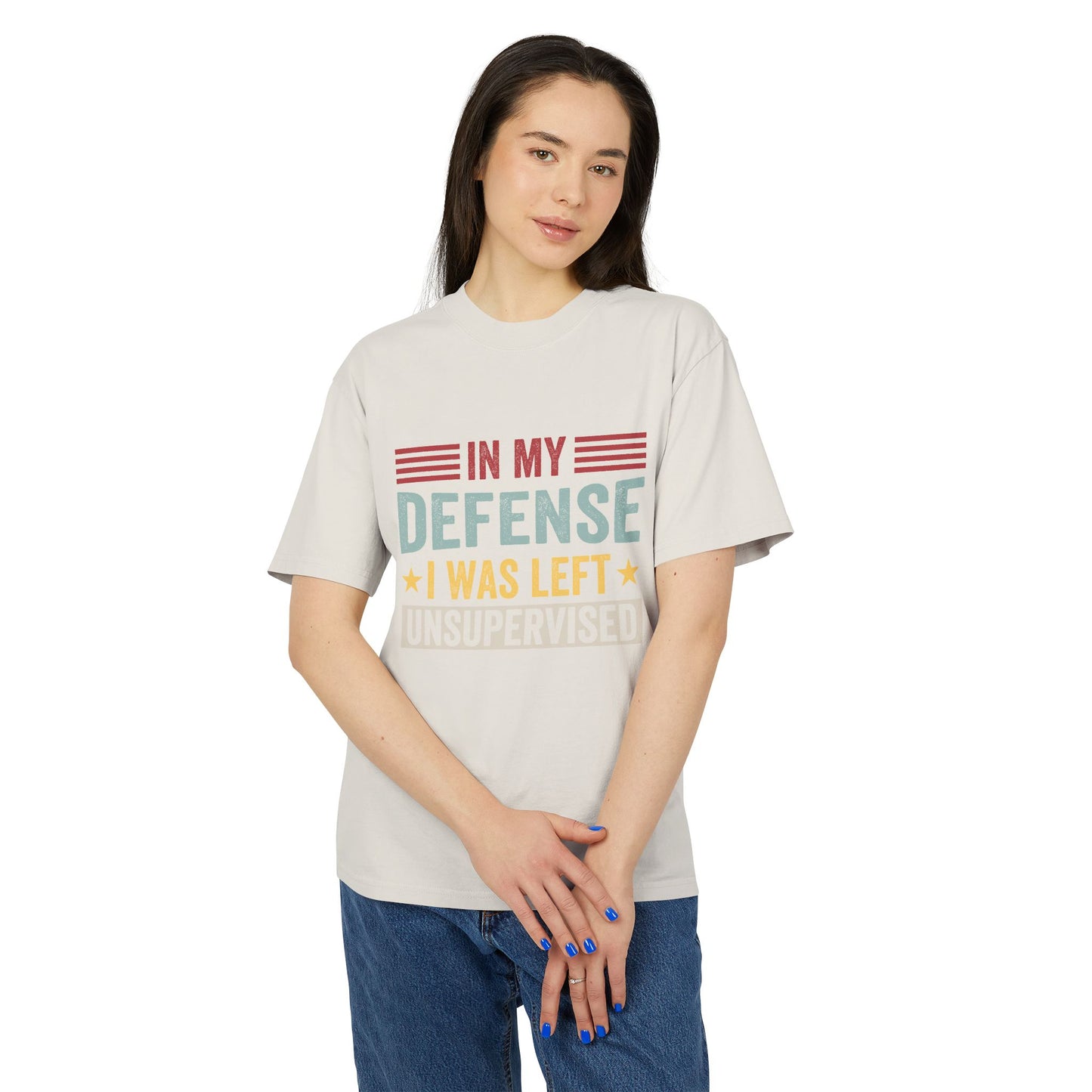Unisex Faded Humor Tee – IN MY DEFENSE I WAS LEFT UNSUPERVISED Funny Quote Shirt