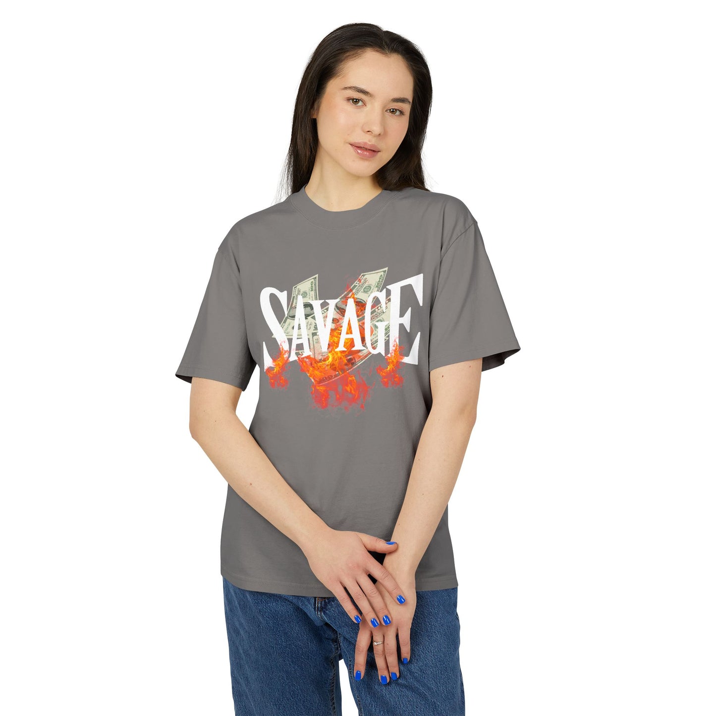 Savage Vibes Unisex Heavy Faded Tee | Trendy Graphic Shirt for Casual Wear, Street Style, Gift for Him/Her