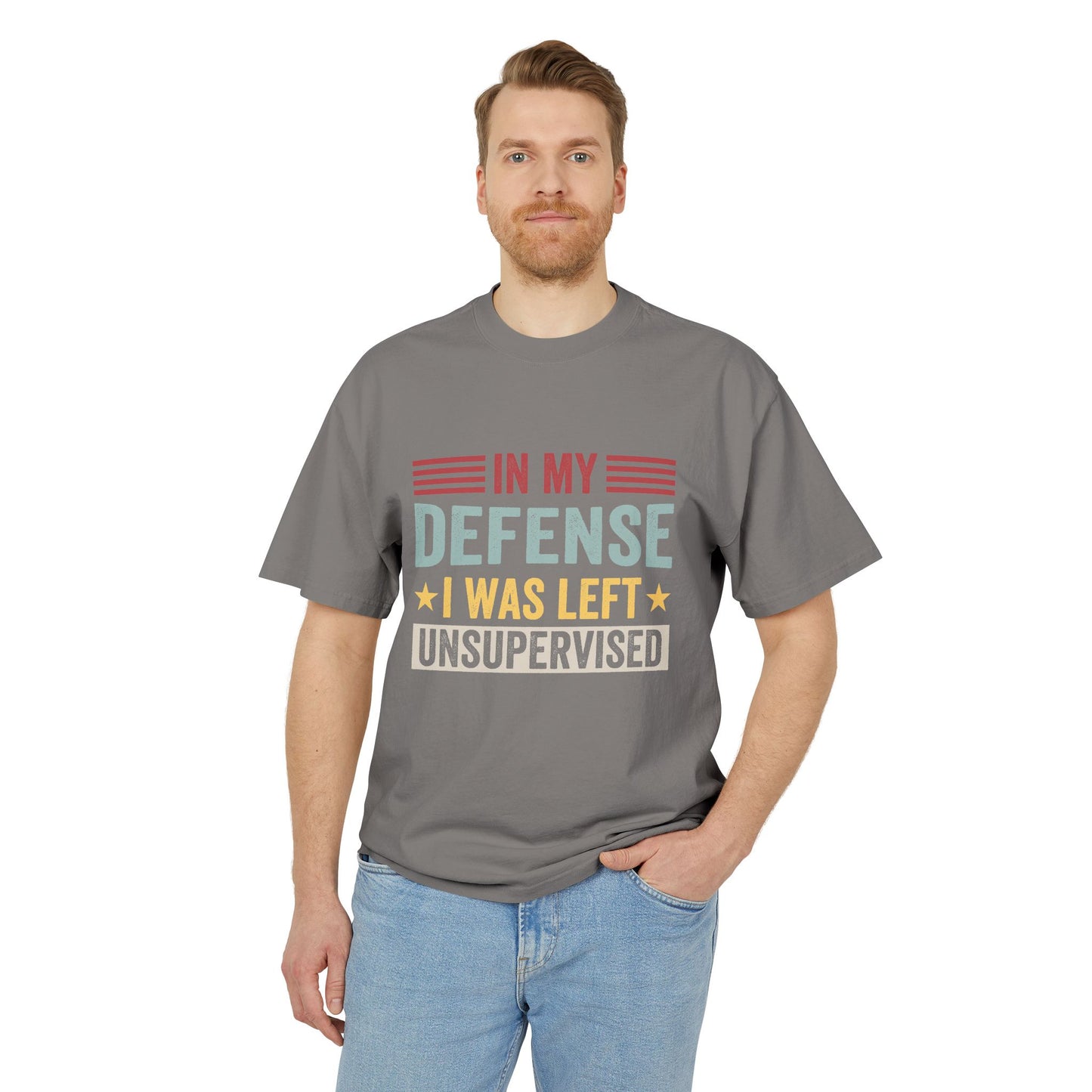 Unisex Faded Humor Tee – IN MY DEFENSE I WAS LEFT UNSUPERVISED Funny Quote Shirt