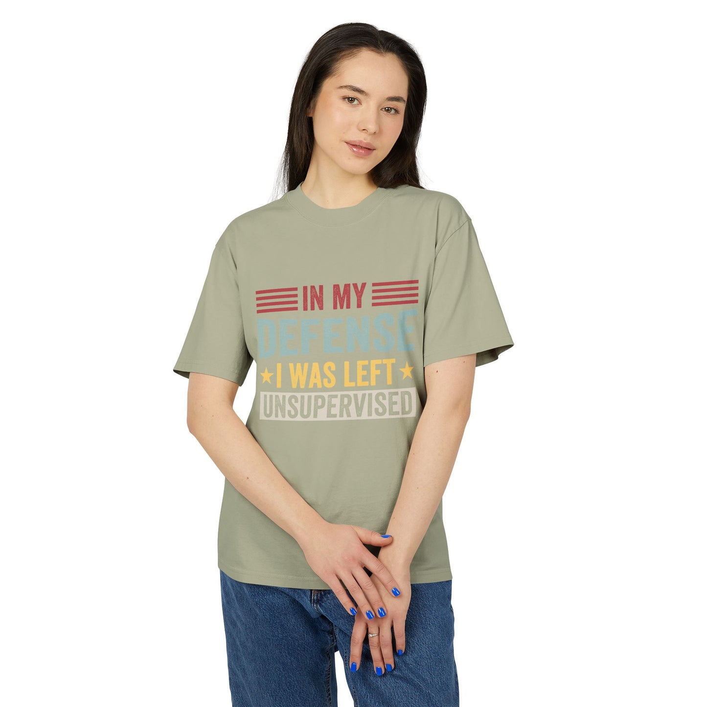 Unisex Faded Humor Tee – IN MY DEFENSE I WAS LEFT UNSUPERVISED Funny Quote Shirt