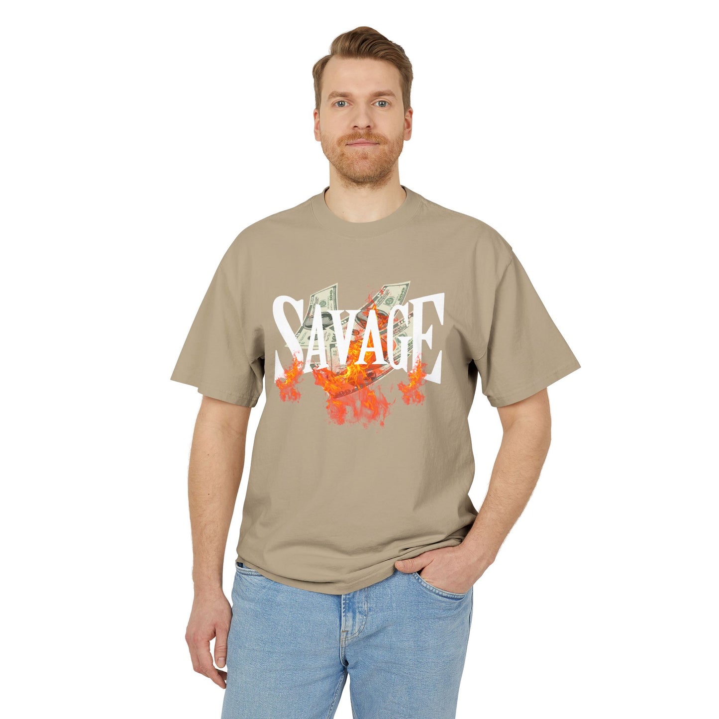Savage Vibes Unisex Heavy Faded Tee | Trendy Graphic Shirt for Casual Wear, Street Style, Gift for Him/Her