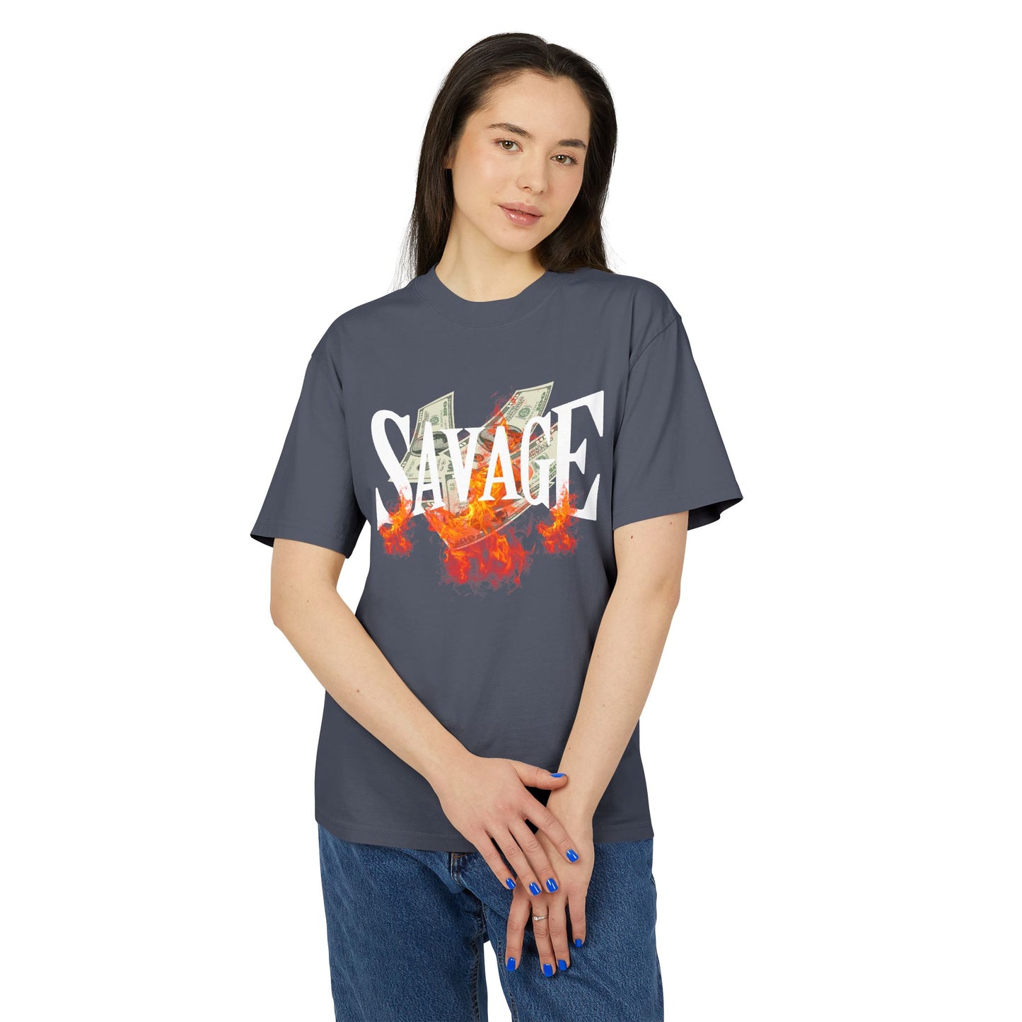 Savage Vibes Unisex Heavy Faded Tee | Trendy Graphic Shirt for Casual Wear, Street Style, Gift for Him/Her