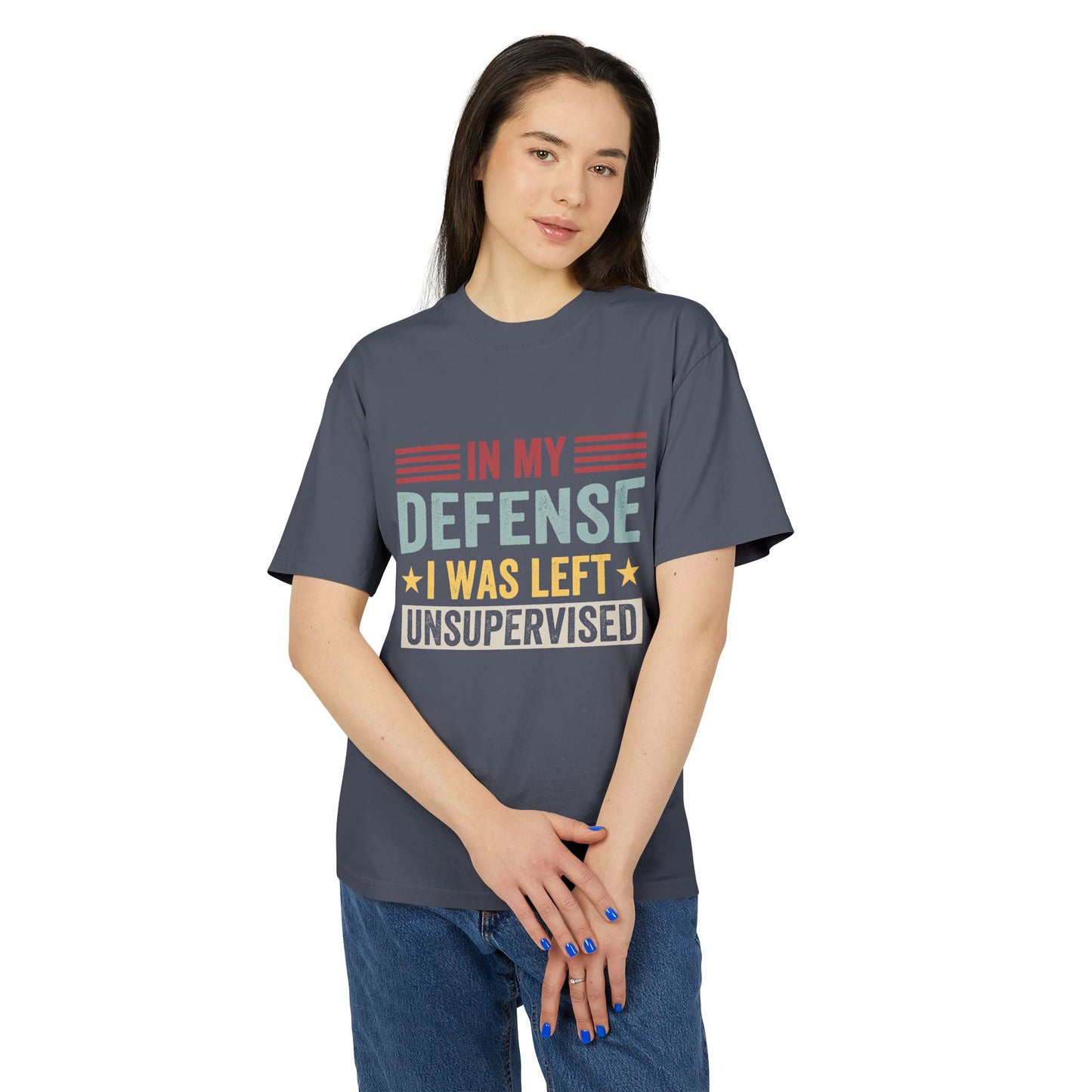 Unisex Faded Humor Tee – IN MY DEFENSE I WAS LEFT UNSUPERVISED Funny Quote Shirt