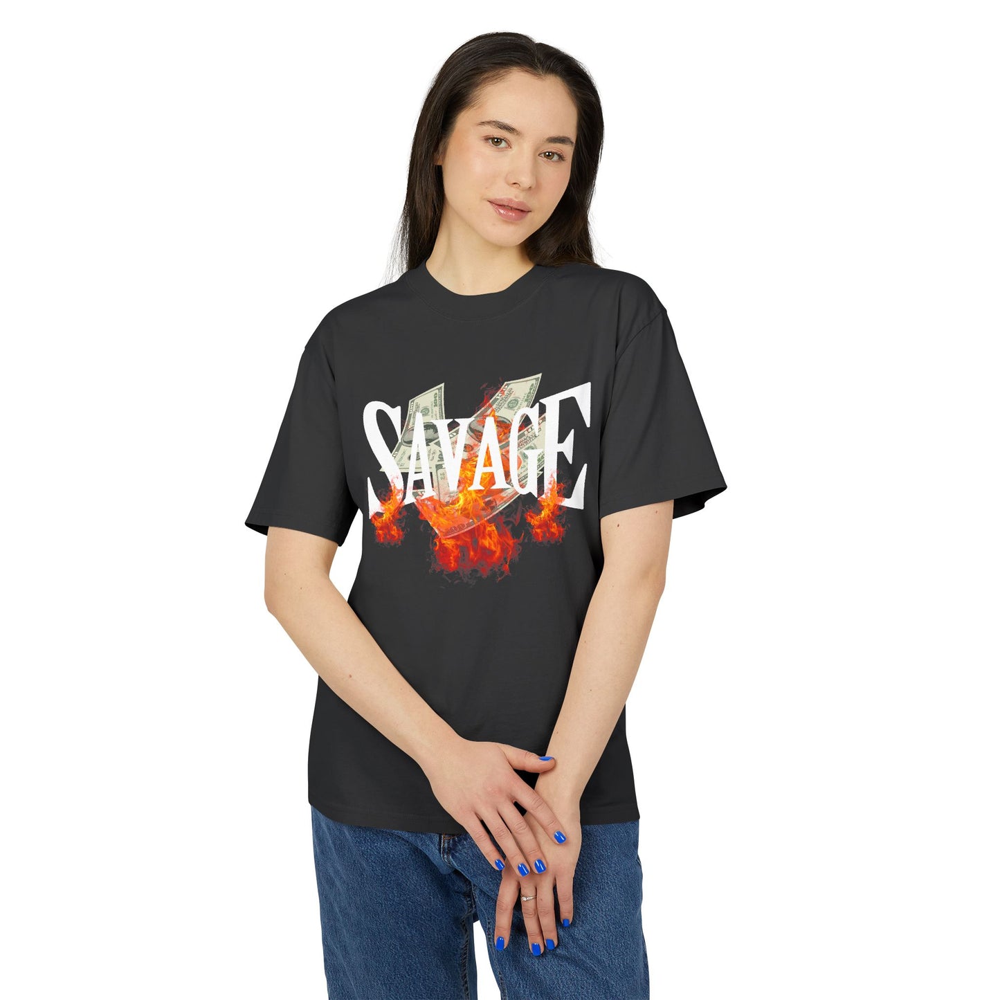 Savage Vibes Unisex Heavy Faded Tee | Trendy Graphic Shirt for Casual Wear, Street Style, Gift for Him/Her