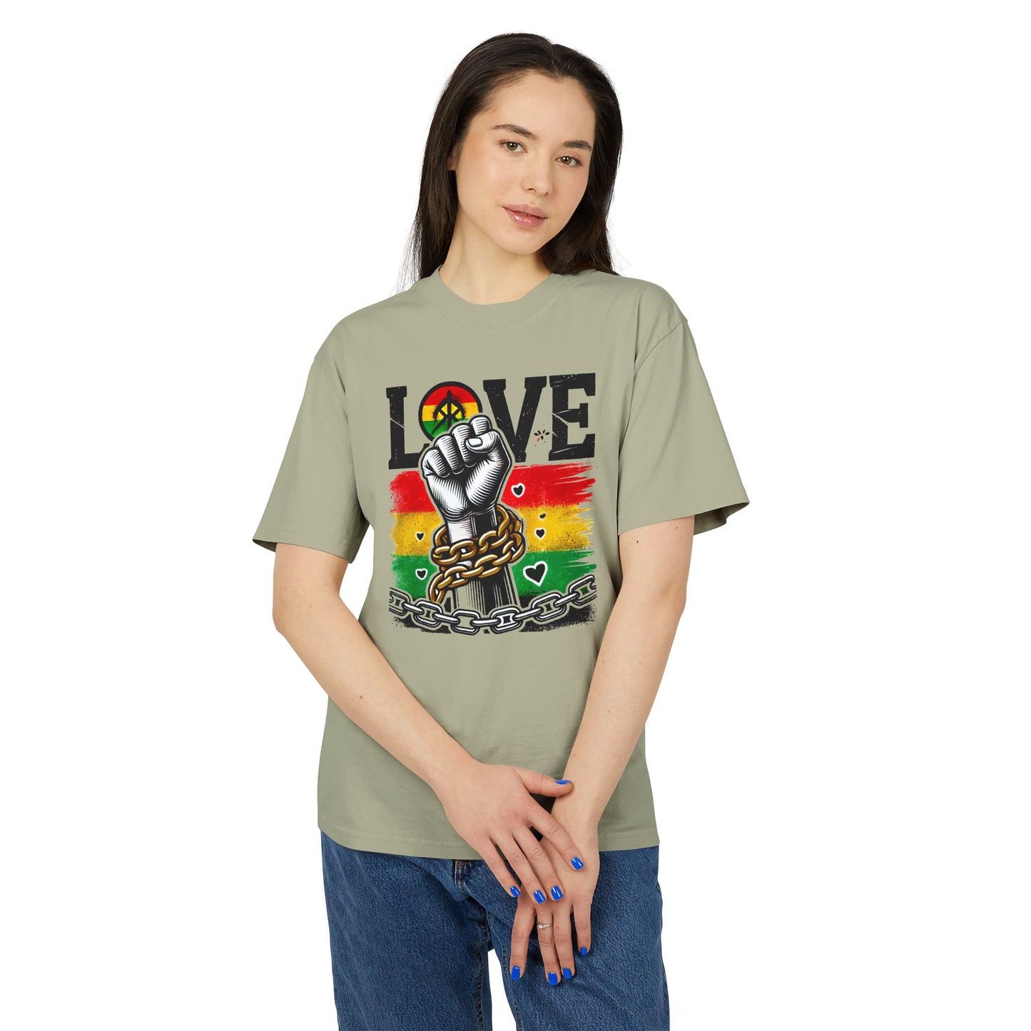 Unisex Graphic T-Shirt - Love Fist Design, Casual Tee, Statement T-Shirt, Gift for Activists, Vintage Style Clothing