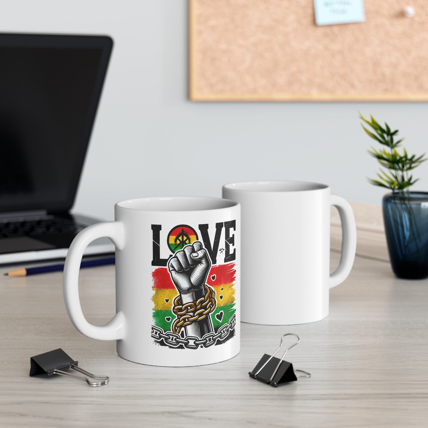 Empowerment Mug with Love & Unity Design, Motivational Gift, Inspirational Coffee Cup, Rasta Fist Mug, Movements Symbolic Drinkware