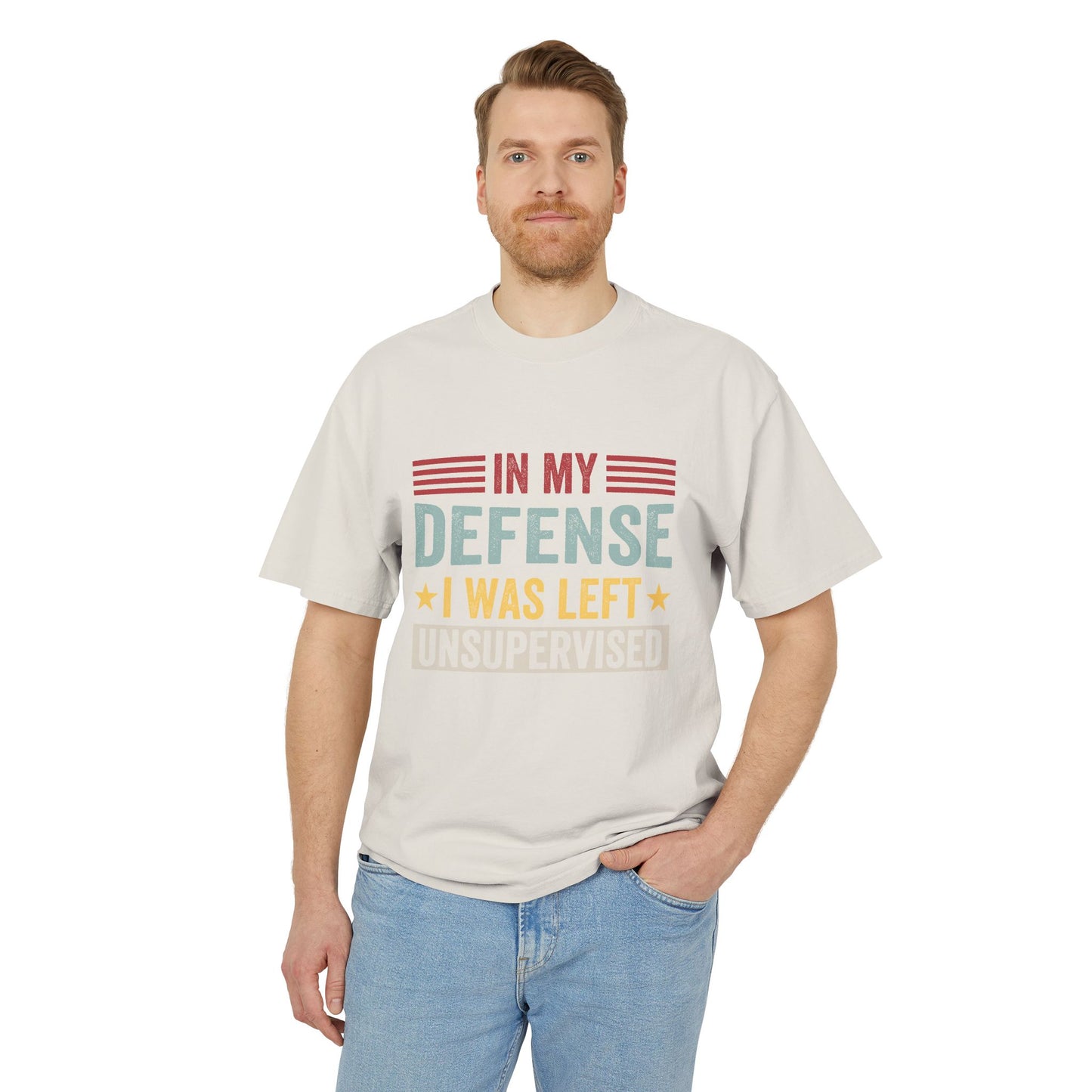 Unisex Faded Humor Tee – IN MY DEFENSE I WAS LEFT UNSUPERVISED Funny Quote Shirt