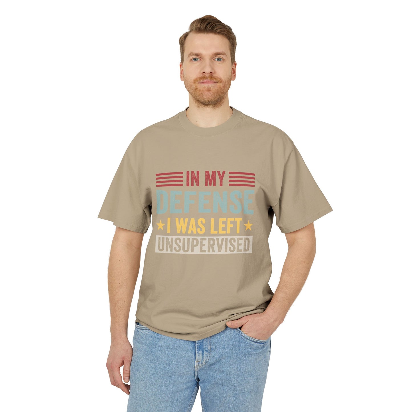Unisex Faded Humor Tee – IN MY DEFENSE I WAS LEFT UNSUPERVISED Funny Quote Shirt