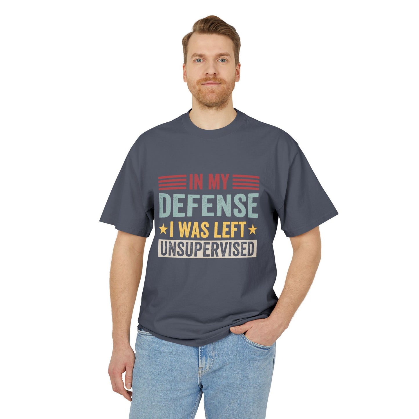 Unisex Faded Humor Tee – IN MY DEFENSE I WAS LEFT UNSUPERVISED Funny Quote Shirt