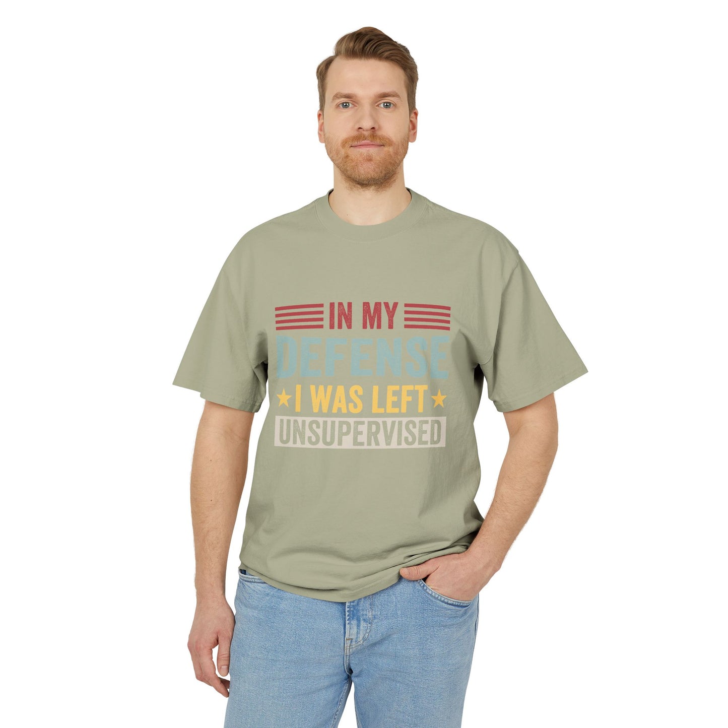 Unisex Faded Humor Tee – IN MY DEFENSE I WAS LEFT UNSUPERVISED Funny Quote Shirt
