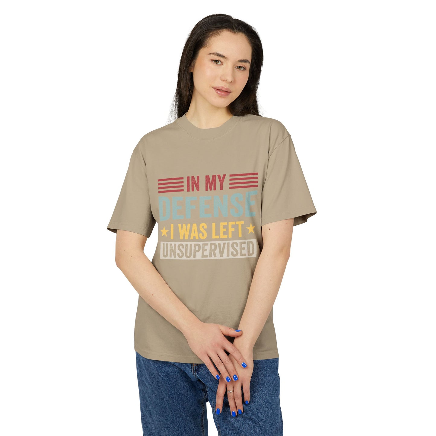 Unisex Faded Humor Tee – IN MY DEFENSE I WAS LEFT UNSUPERVISED Funny Quote Shirt