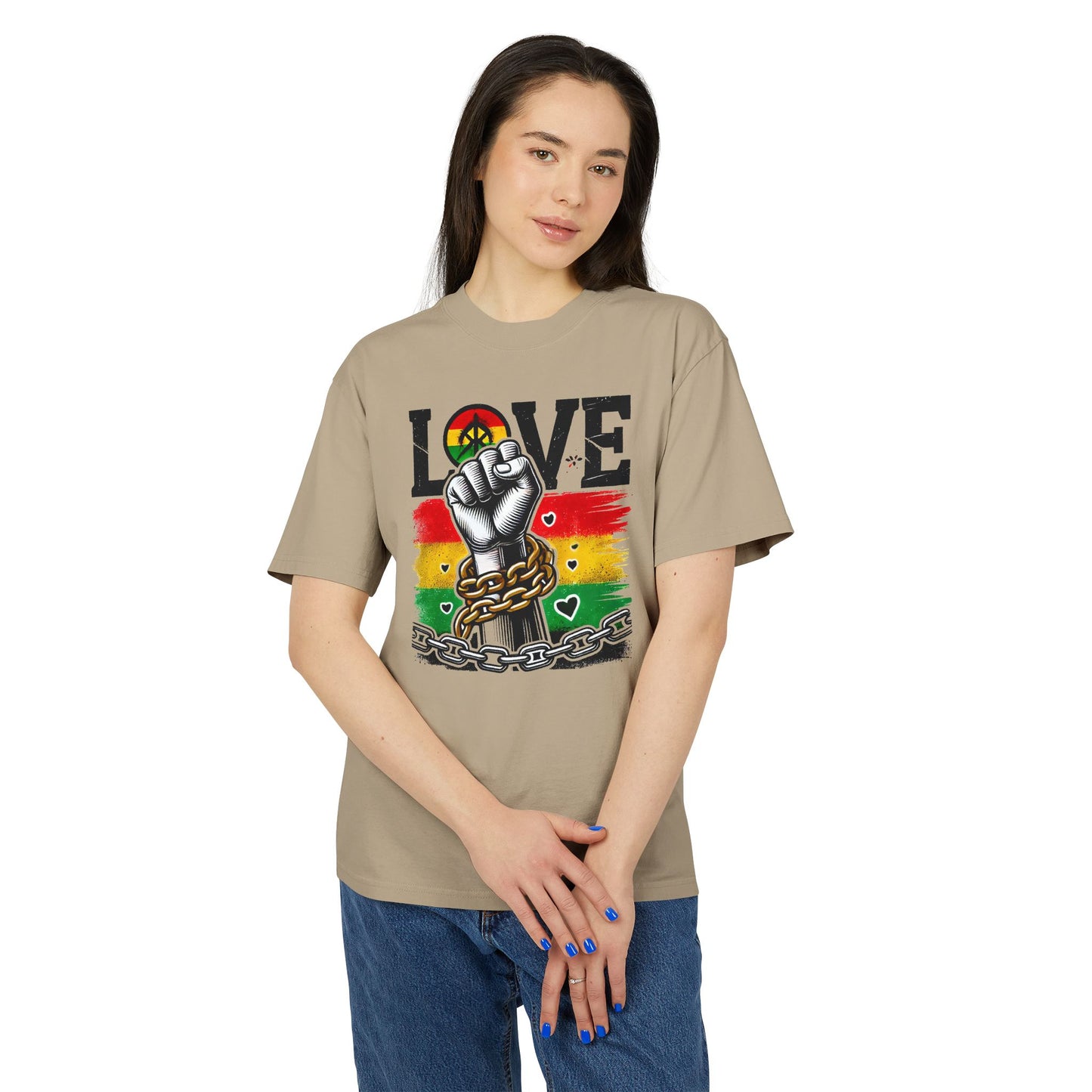 Unisex Graphic T-Shirt - Love Fist Design, Casual Tee, Statement T-Shirt, Gift for Activists, Vintage Style Clothing