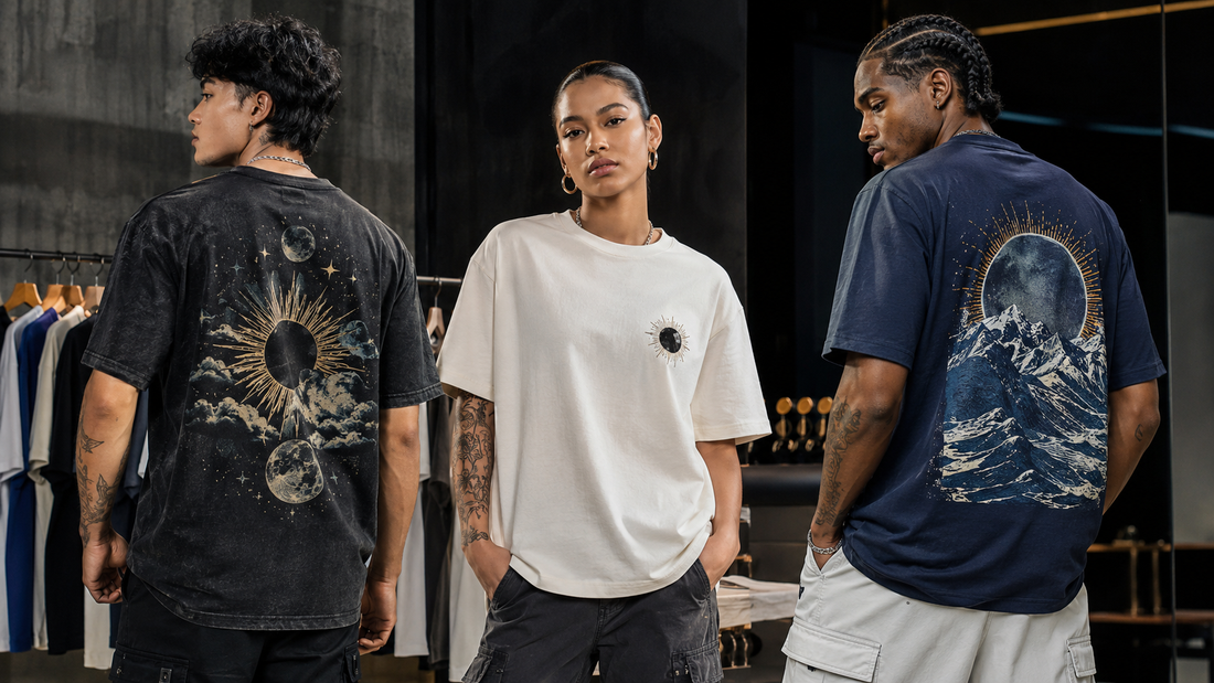 Fashion-forward models wearing 2026 graphic T-shirt trends