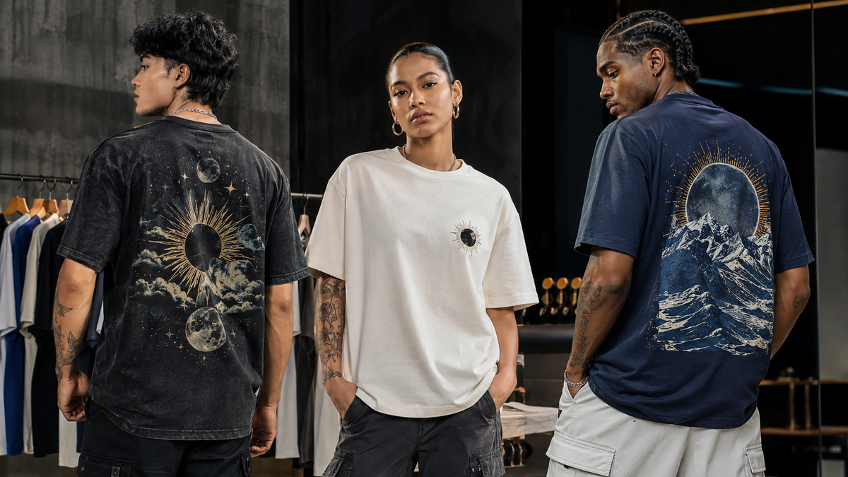 Fashion-forward models wearing 2026 graphic T-shirt trends