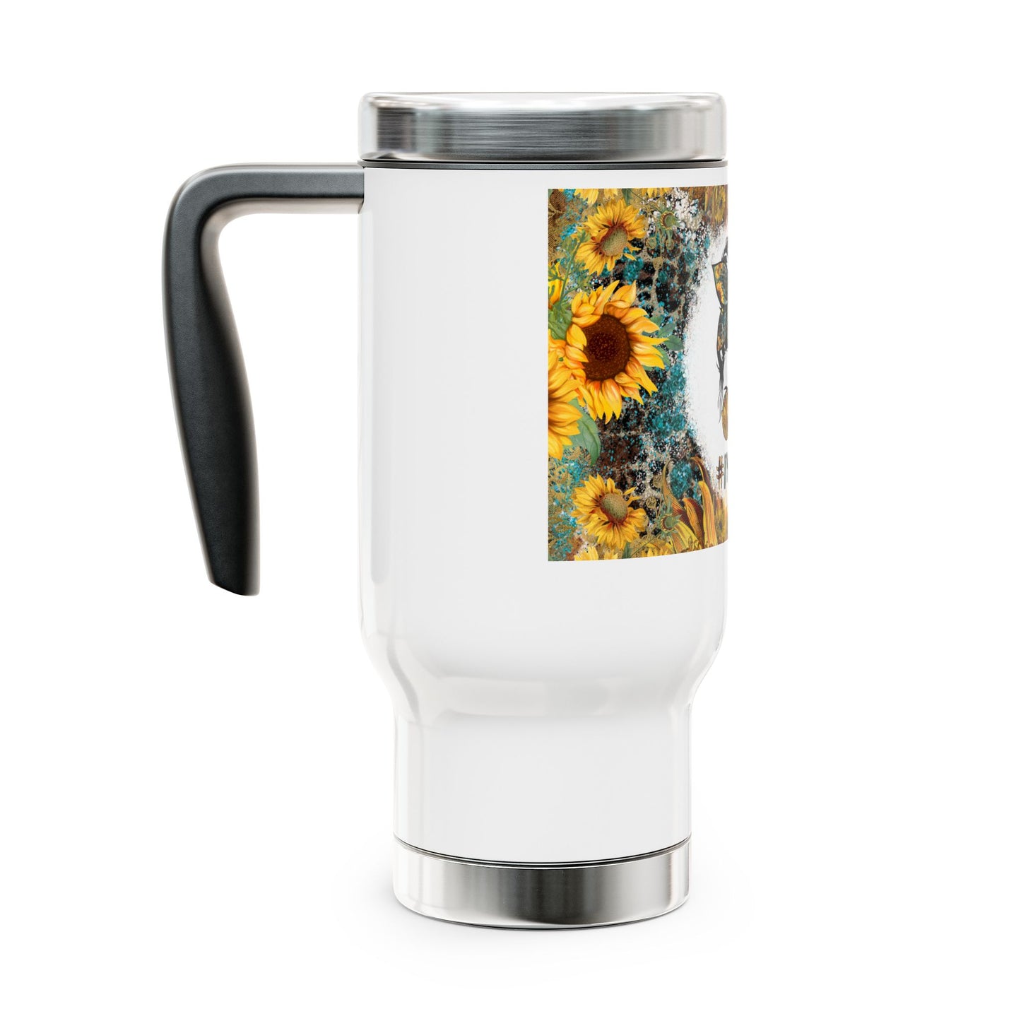 Mom Life Sunflower Floral Design Stainless Steel Travel Mug with Handle