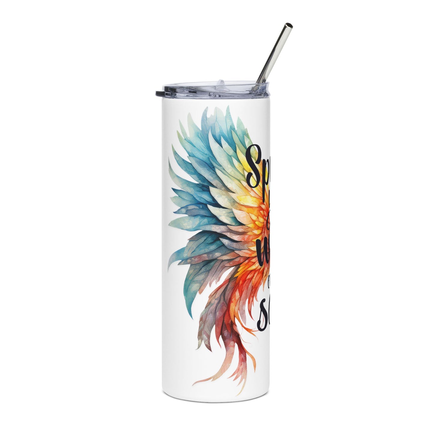 Inspirational Stainless Steel Tumbler - Spread Your Wings and Soar, Travel Mug, Motivational Drinkware, Gift for Her, Modern Home Decor