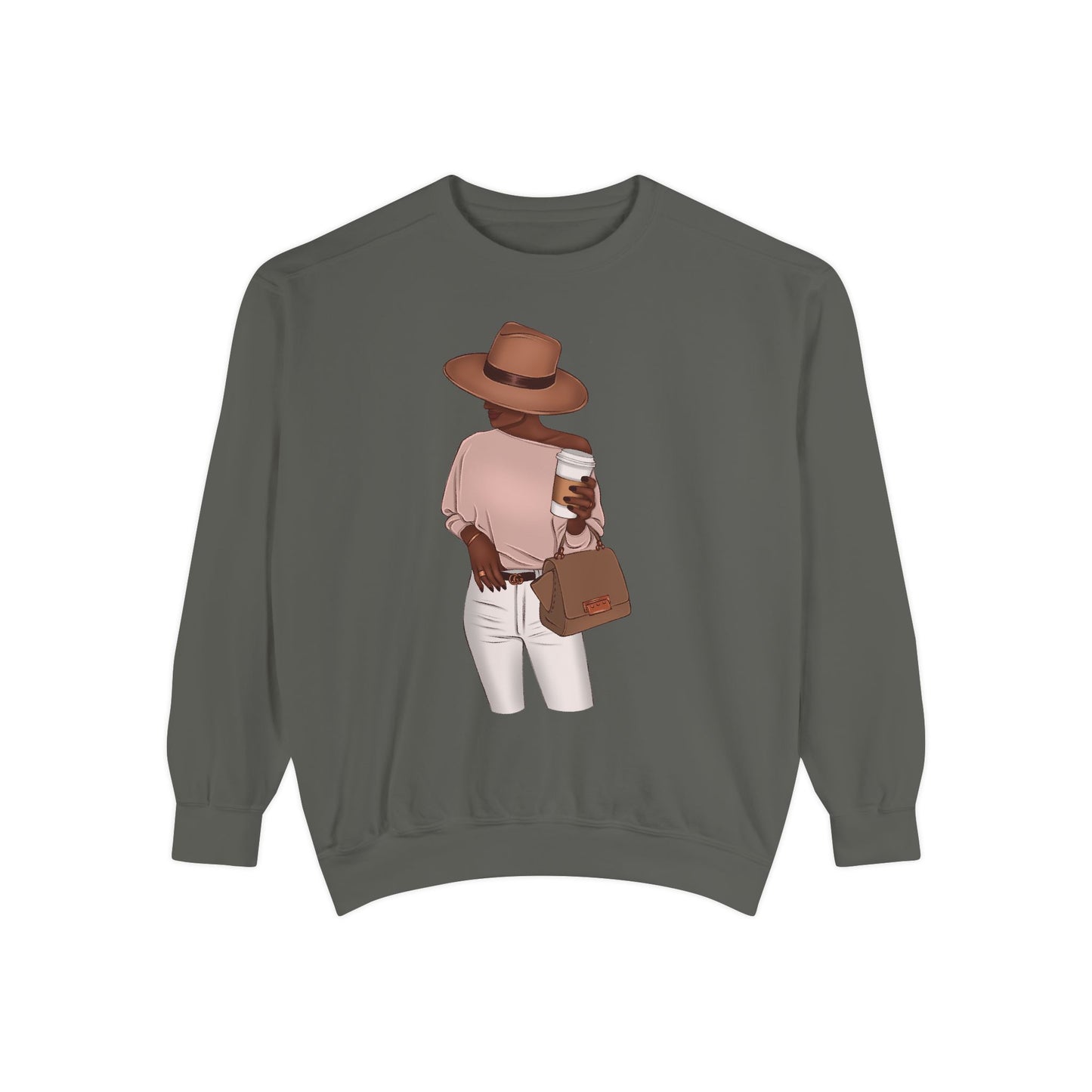 Unisex Garment-Dyed Sweatshirt With Black Girl Clipart Fashion Afro Woman Design