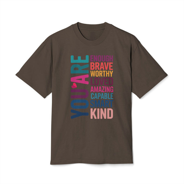 Positive Affirmation Tee in Faded Brown, front view