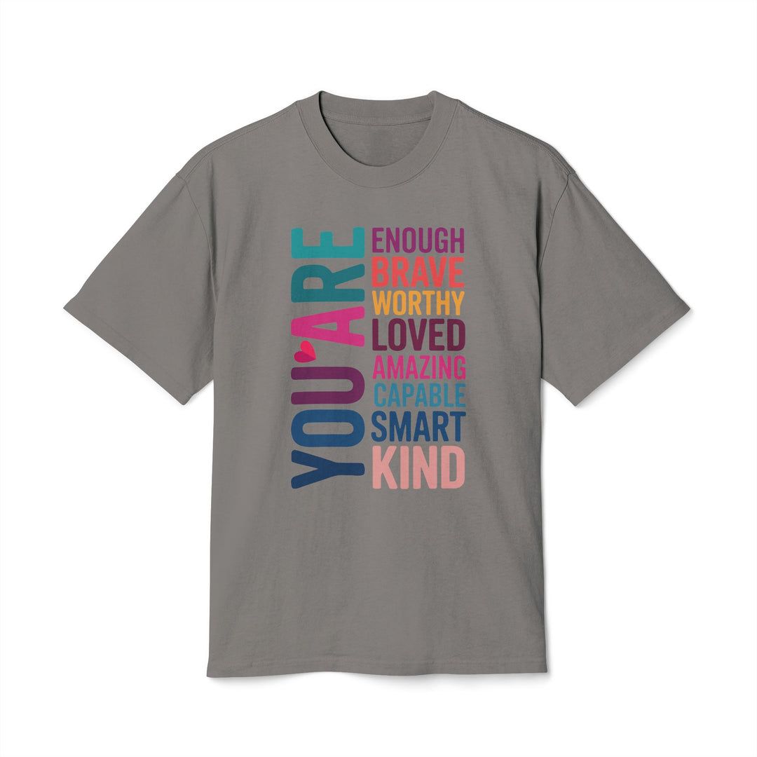 Positive Affirmation Tee in Faded Grey, front view
