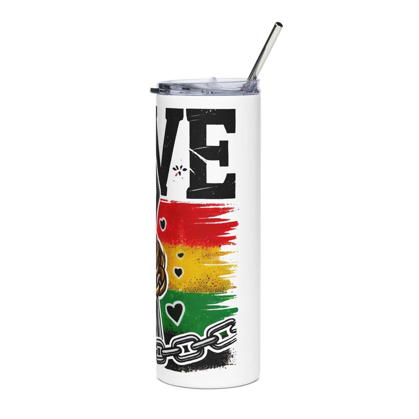 Empowerment Tumbler: Stainless Steel Love & Freedom 20oz Cup, Inspirational Gift for Activists, Rasta Decor, Travel Mug