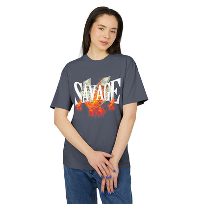 Savage Vibes Unisex Heavy Faded Tee | Trendy Graphic Shirt for Casual Wear, Street Style, Gift for Him/Her