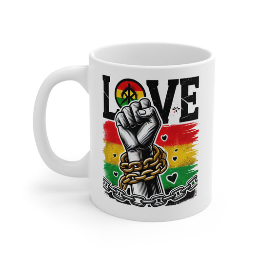 Empowerment Mug with Love & Unity Design, Motivational Gift, Inspirational Coffee Cup, Rasta Fist Mug, Movements Symbolic Drinkware