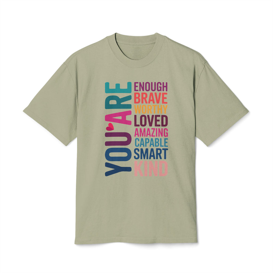 Positive Affirmation Tee in Faded Eucalyptus, front view