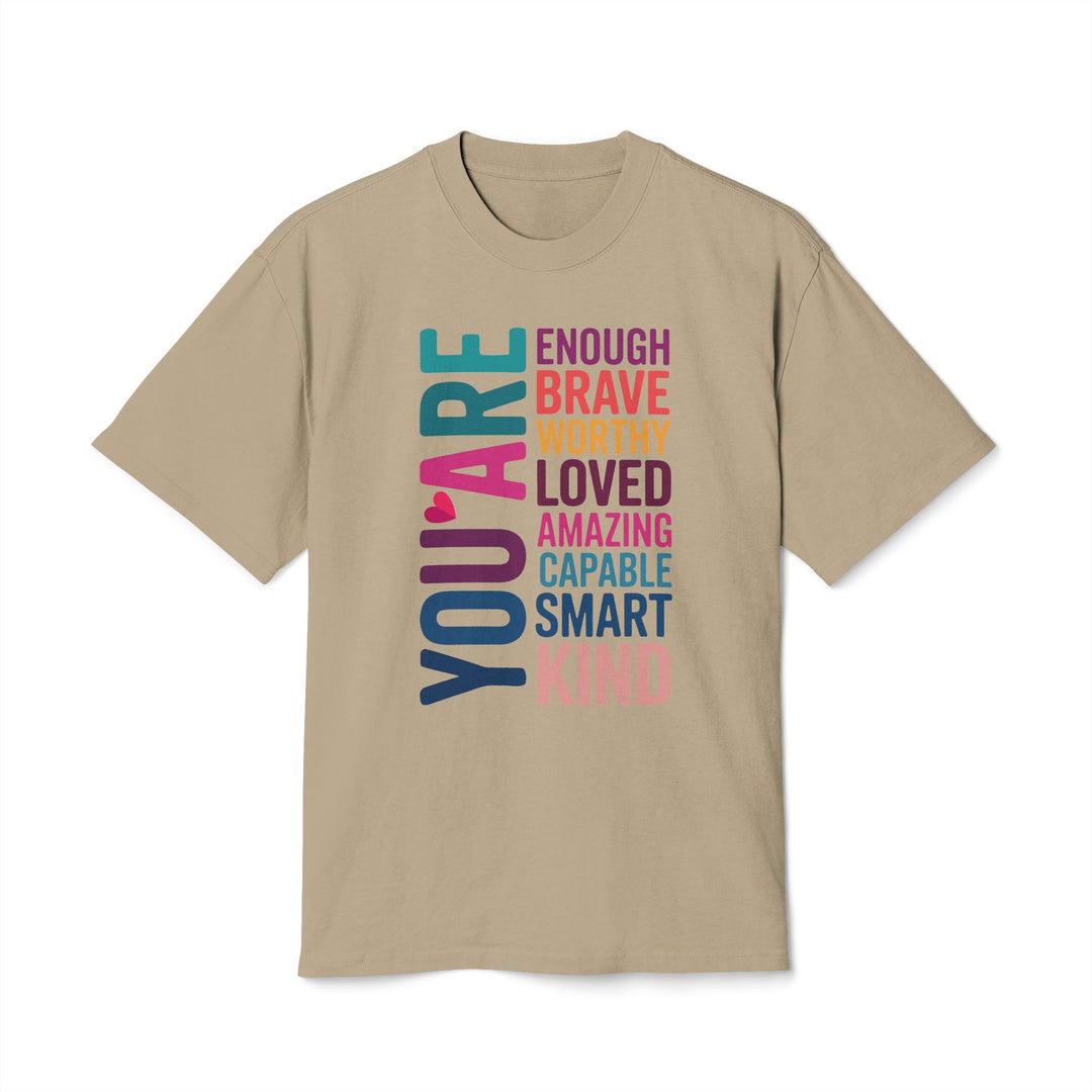 Positive Affirmation Tee in Faded Khaki, front view