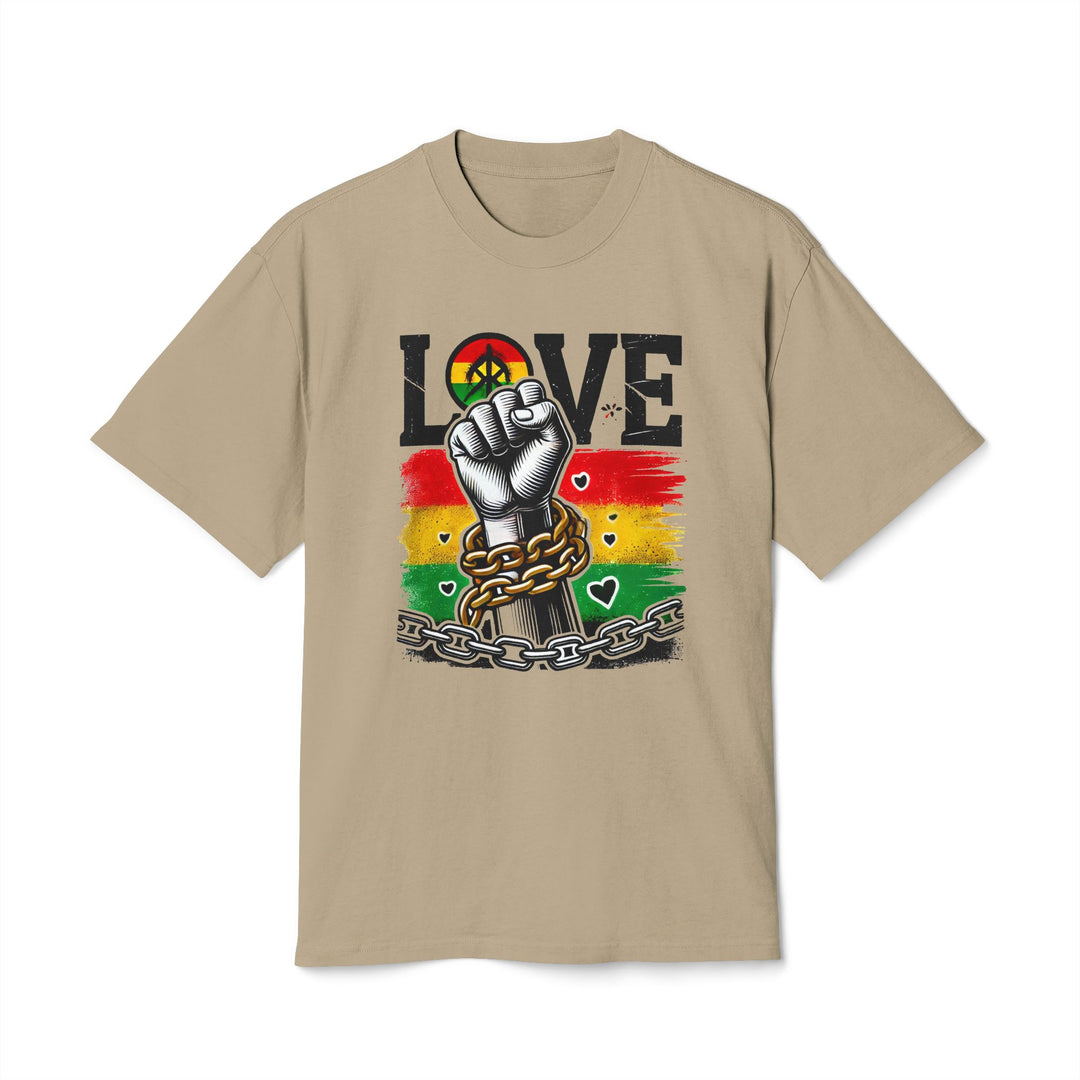 Love &amp; Freedom Graphic Tee in Faded Khaki, front view