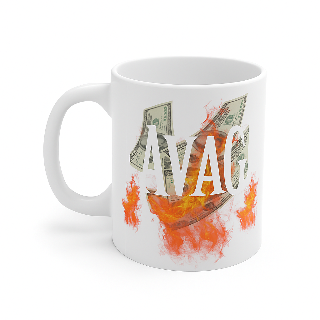 Savage Money Mug with fiery money graphic