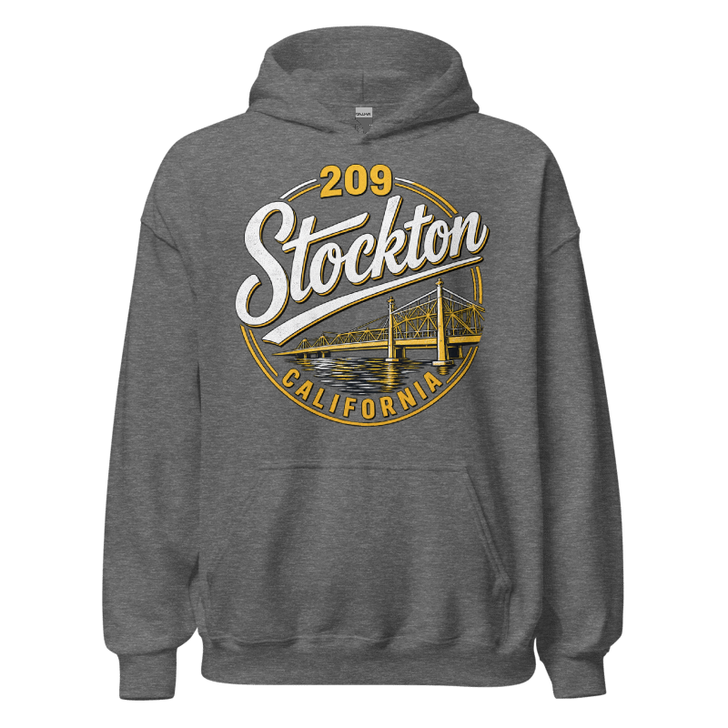 209 Stockton California sport grey hoodie front view