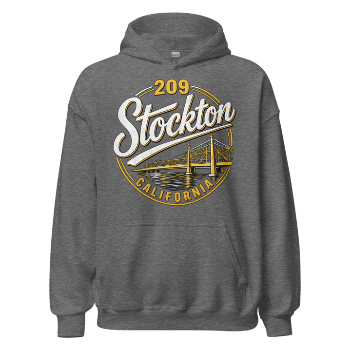 209 Stockton California sport grey hoodie front view