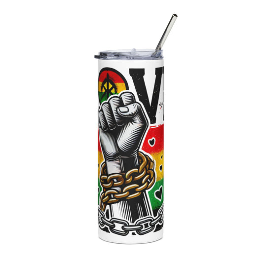 Empowerment Tumbler: Stainless Steel Love & Freedom 20oz Cup, Inspirational Gift for Activists, Rasta Decor, Travel Mug