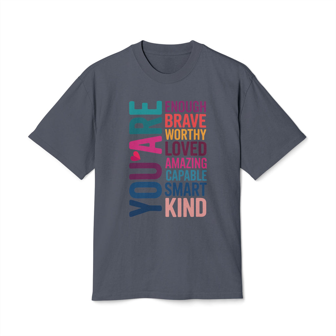 Positive Affirmation Tee in Faded Indigo, front view