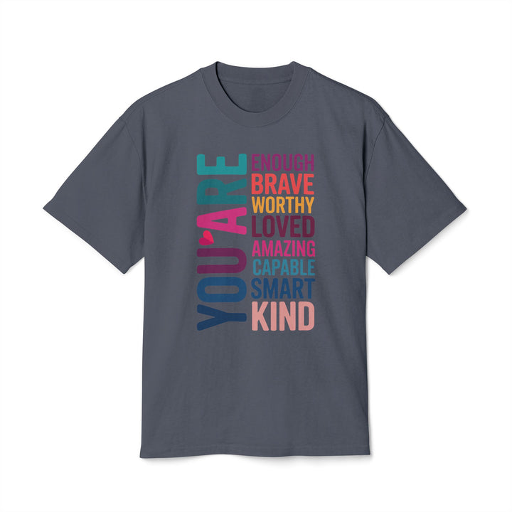 Positive Affirmation Tee in Faded Indigo, front view