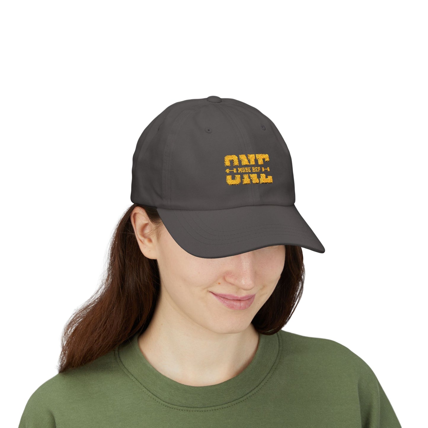 Timeless stylish with the "One More Rep" Embroidered Dad Cap