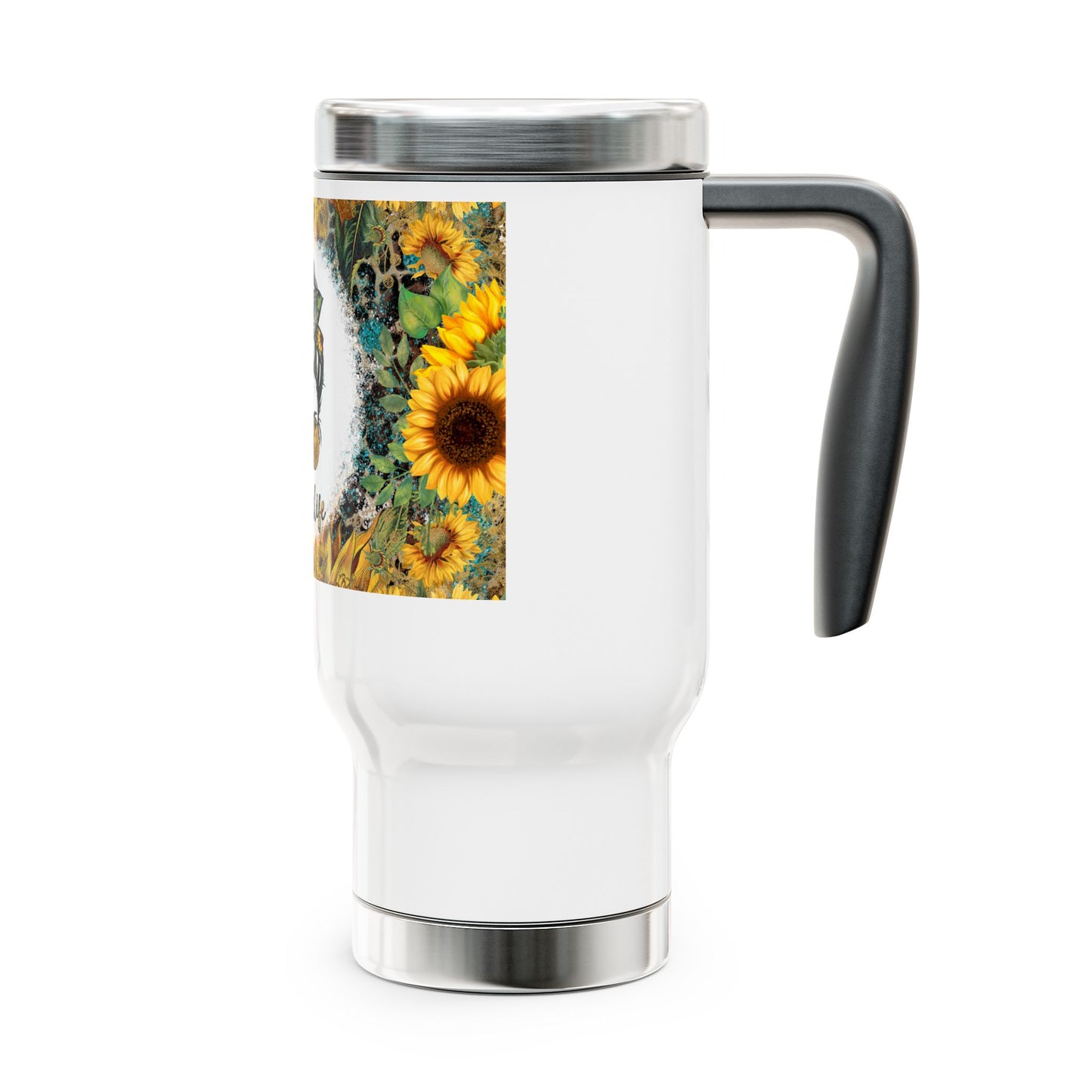 Mom Life Sunflower Floral Design Stainless Steel Travel Mug with Handle