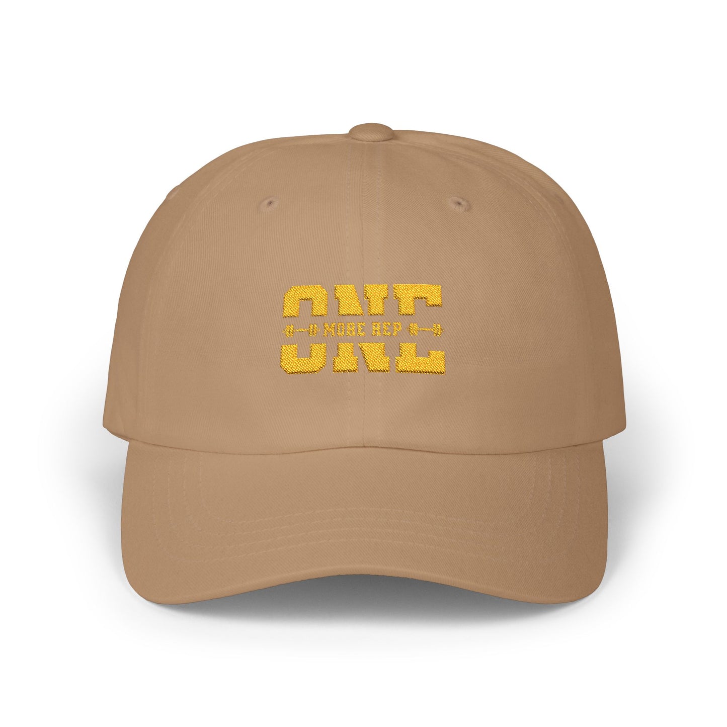 Timeless stylish with the "One More Rep" Embroidered Dad Cap