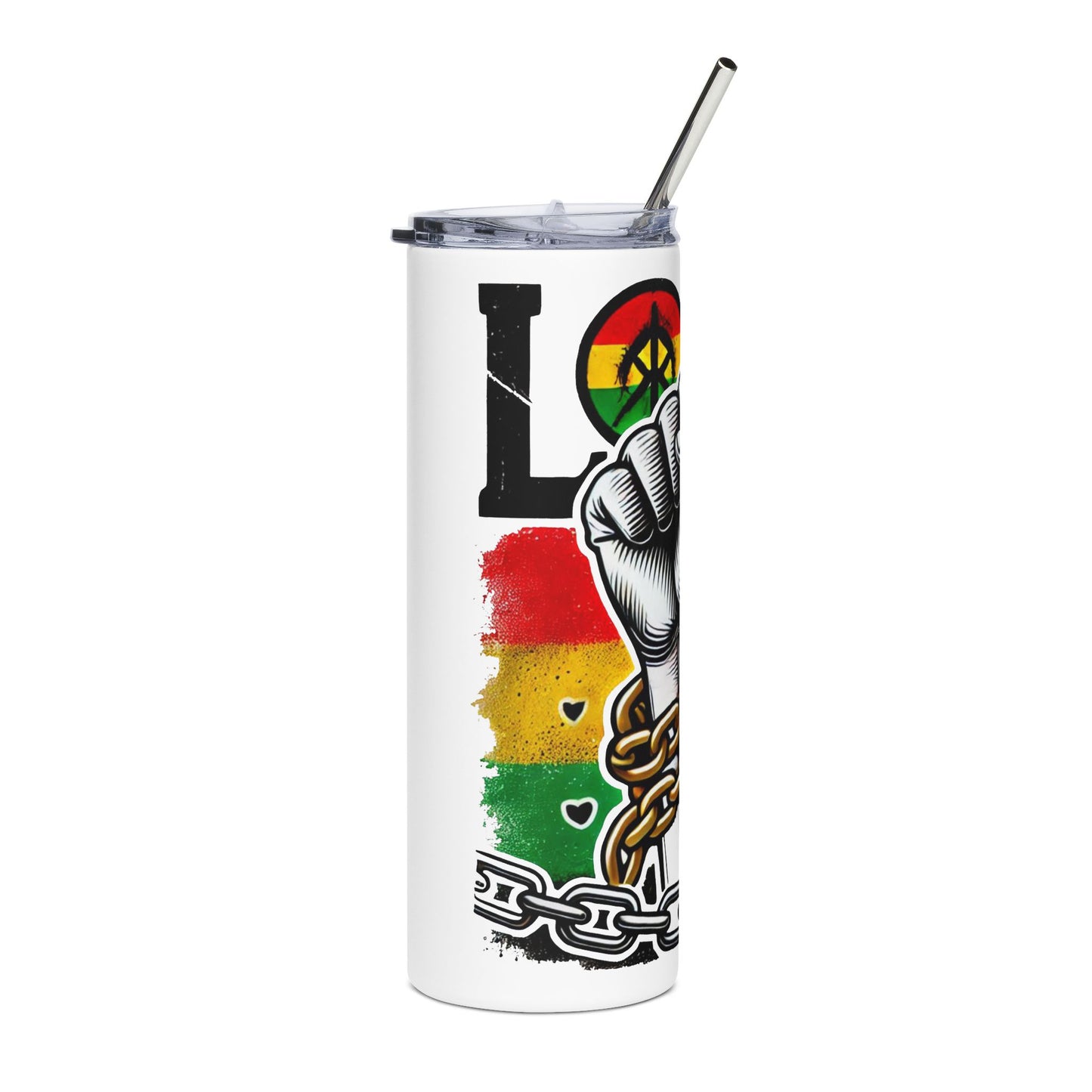Empowerment Tumbler: Stainless Steel Love & Freedom 20oz Cup, Inspirational Gift for Activists, Rasta Decor, Travel Mug