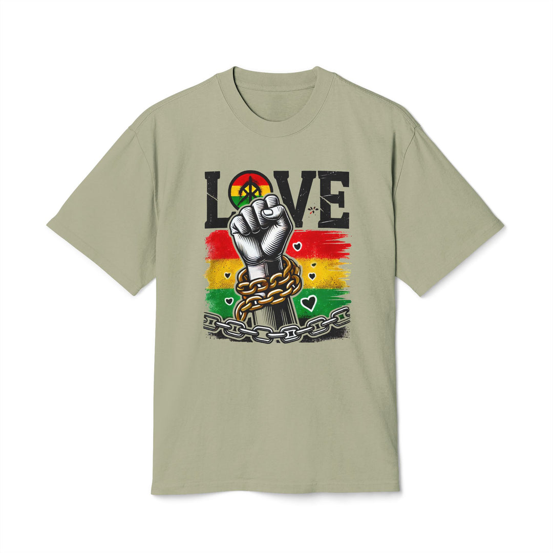 Love &amp; Freedom Graphic Tee in Faded Eucalyptus, front view
