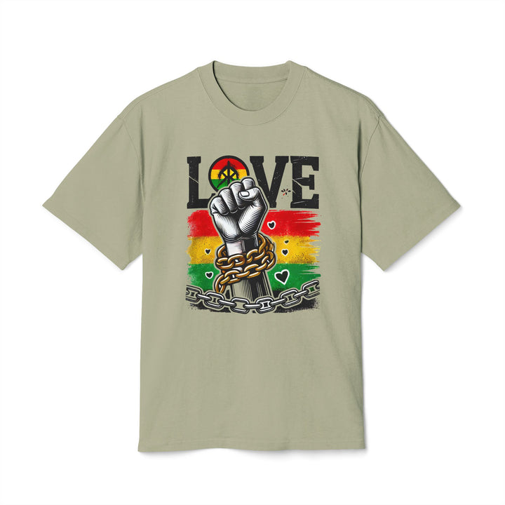 Love &amp; Freedom Graphic Tee in Faded Eucalyptus, front view