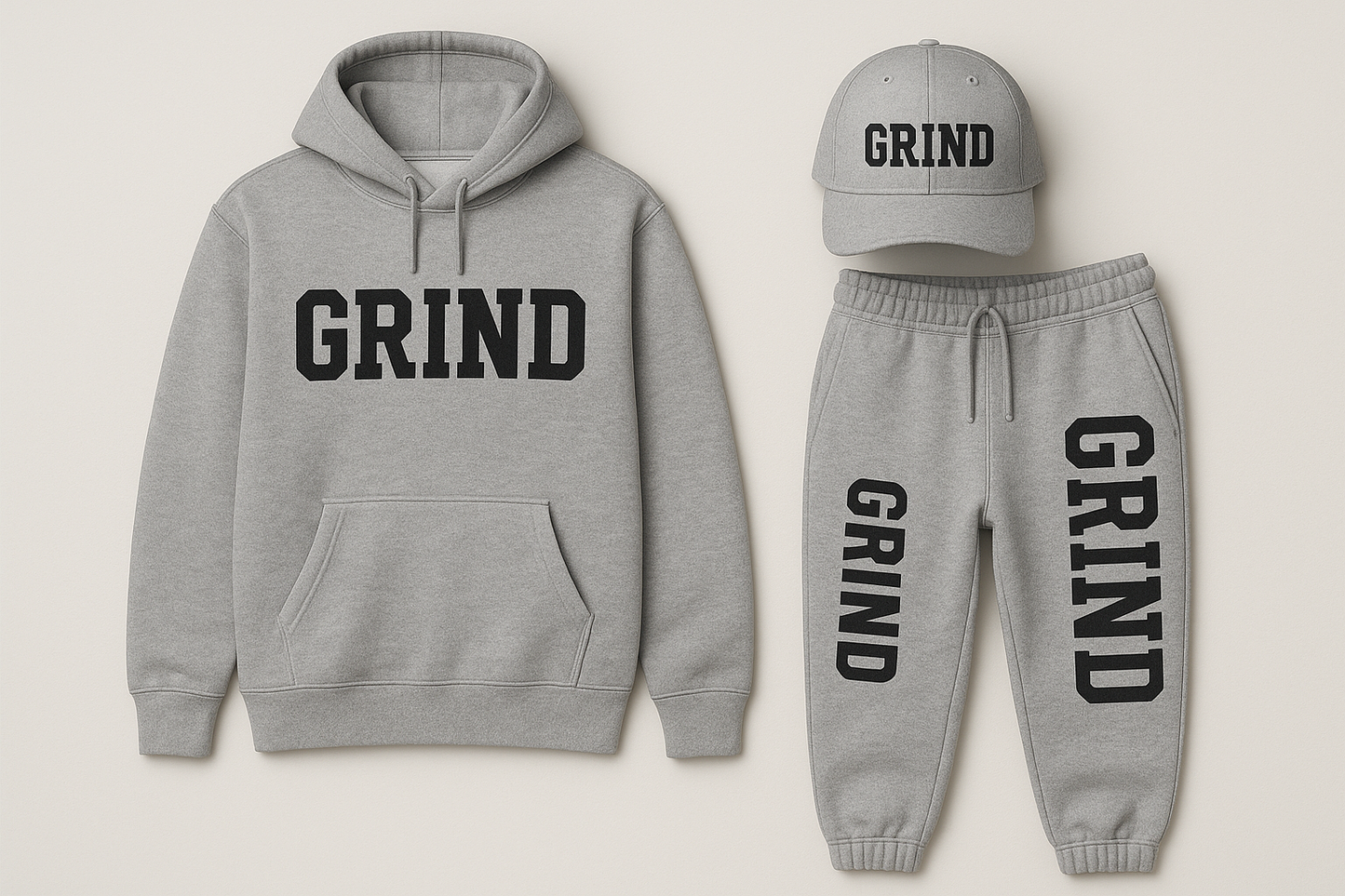 GRIND Premium 3-Piece Sweatsuit Set (Hoodie, Pants & Cap)