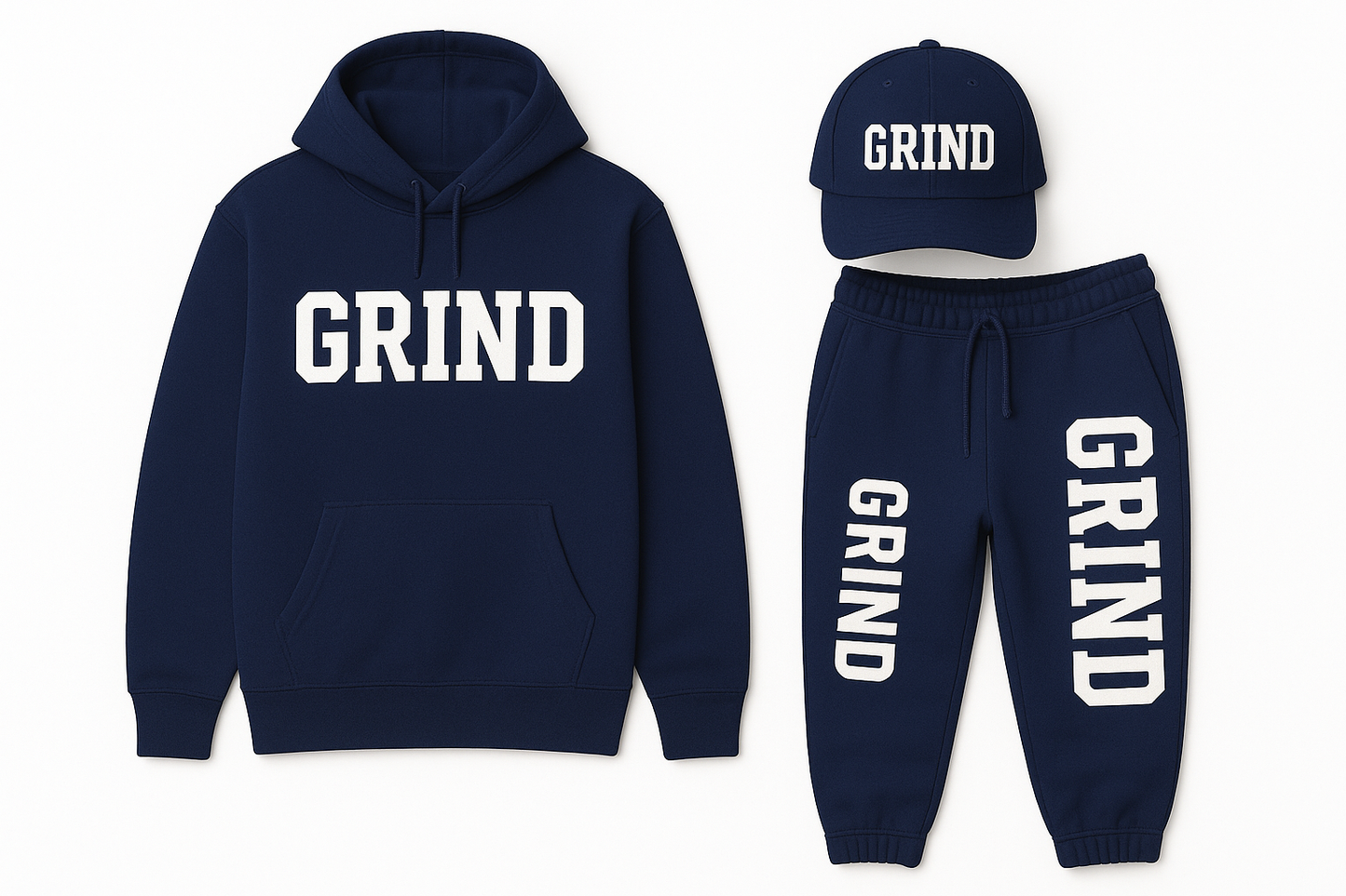 GRIND Premium 3-Piece Sweatsuit Set (Hoodie, Pants & Cap)