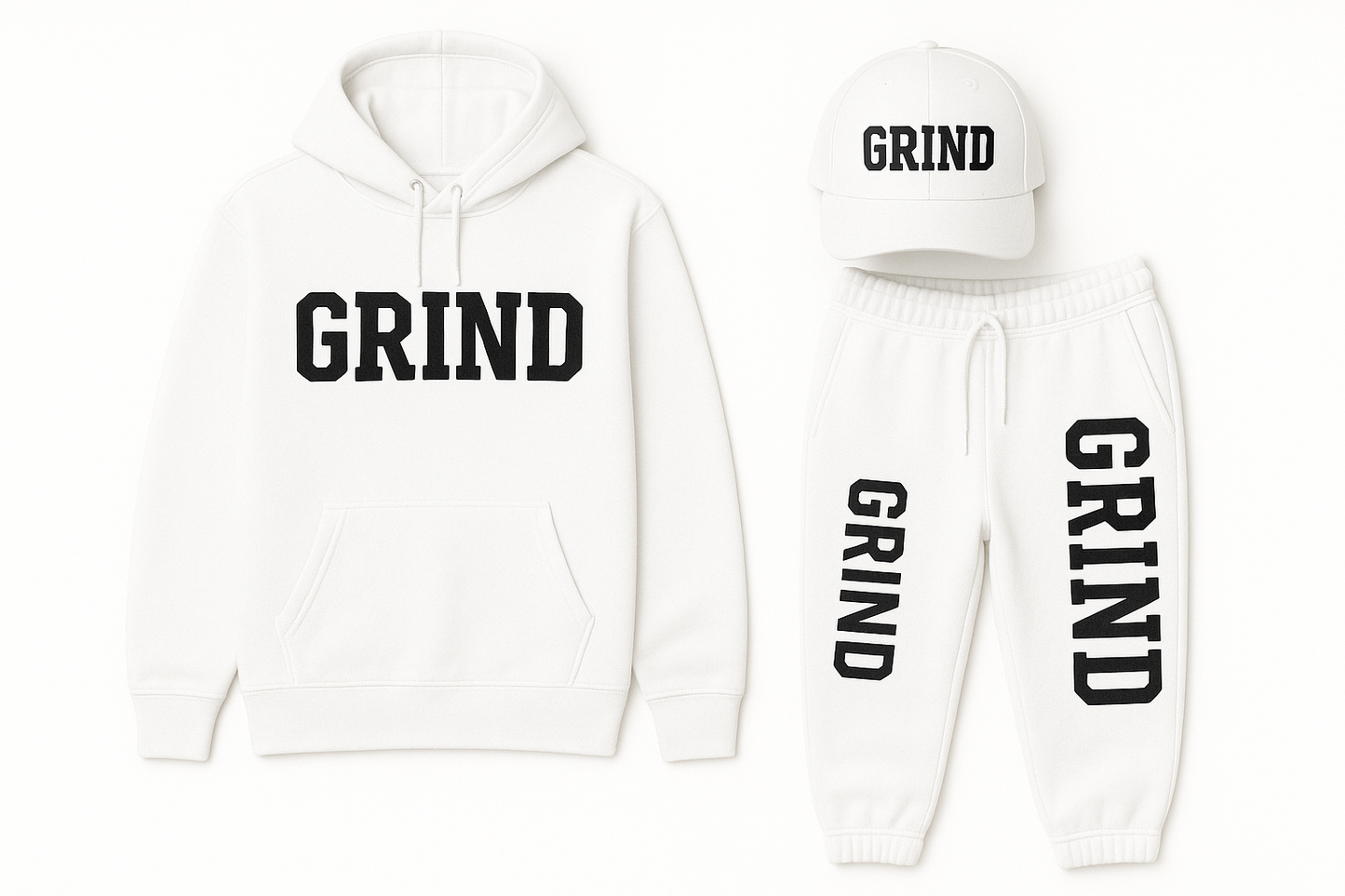 GRIND Premium 3-Piece Sweatsuit Set (Hoodie, Pants & Cap)