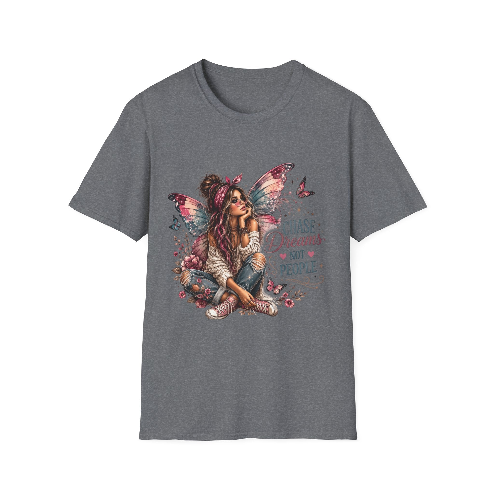 Sport grey Chase Dreams Not People fairy graphic T-shirt front view